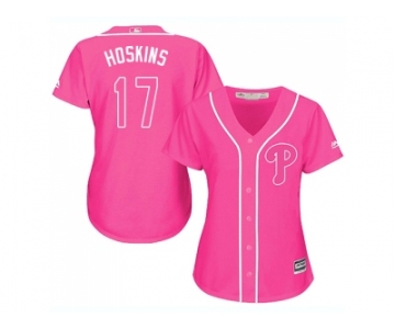 Women Philadelphia Phillies #17 Rhys Hoskins Pink Fashion Stitched MLB Jersey