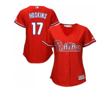 Women Philadelphia Phillies #17 Rhys Hoskins Red Alternate Stitched MLB Jersey