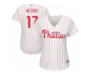 Women's Majestic Philadelphia Phillies #17 Pat Neshek Replica White Red Strip Home Cool Base MLB Jersey