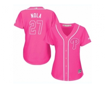 Women's Majestic Philadelphia Phillies #27 Aaron Nola Replica Pink Fashion Cool Base MLB Jersey