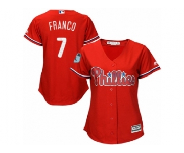 Women's Majestic Philadelphia Phillies #7 Maikel Franco Authentic Scarlet 2017 Spring Training Cool Base MLB Jersey