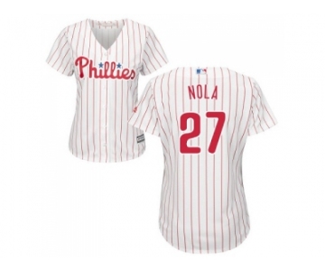 Women's Philadelphia Phillies #27 Aaron Nola White(Red Strip) Home Stitched MLB Jersey