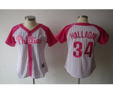 women mlb philadelphia phillies #34 halladay white pink[2012](halladay)