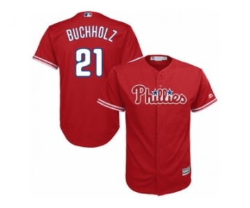Youth Majestic Philadelphia Phillies #21 Clay Buchholz Replica Red Alternate Cool Base MLB Jersey