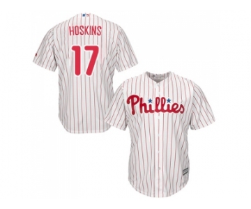 Youth Philadelphia Phillies #17 Rhys Hoskins White(Red Strip) Cool Base Stitched MLB Jersey