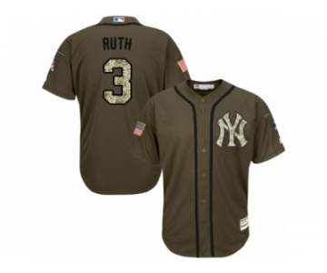 Youth Majestic New York Yankees #3 Babe Ruth Authentic Green Salute to Service MLB Jersey