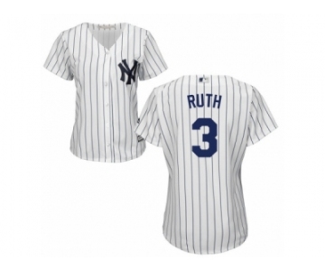 Women Majestic New York Yankees #3 Babe Ruth Authentic White Home MLB Jersey
