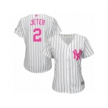 Women's Majestic New York Yankees #2 Derek Jeter Authentic White Mother's Day Cool Base MLB Jersey