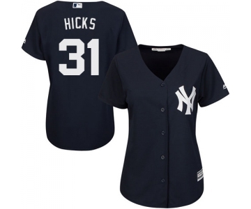 Women's Majestic New York Yankees #31 Aaron Hicks Authentic Navy Blue Alternate MLB Jersey