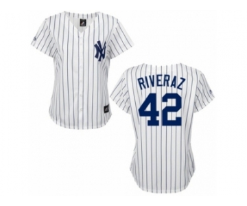 Women's Majestic New York Yankees #42 Mariano Rivera Replica White Black Strip MLB Jersey