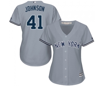 Women's New York Yankees #41 Randy Johnson Authentic Grey Road Baseball Jersey