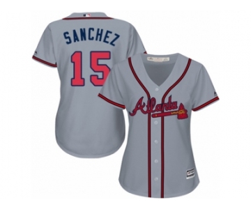 Women Majestic Atlanta Braves #15 Tony Sanchez Authentic Grey Road Cool Base MLB Jersey