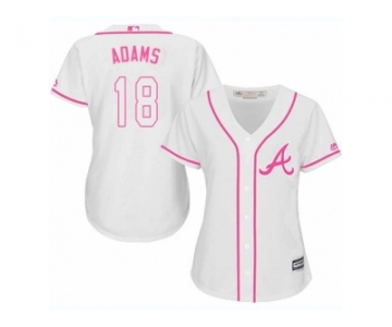 Women Majestic Atlanta Braves #18 Matt Adams Replica White Fashion Cool Base MLB Jersey
