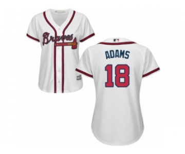 Women Majestic Atlanta Braves #18 Matt Adams Replica White Home Cool Base MLB Jersey