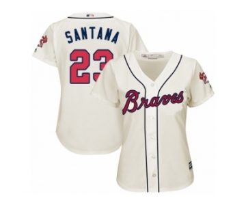Women Majestic Atlanta Braves #23 Danny Santana Replica Cream Alternate 2 Cool Base MLB Jersey