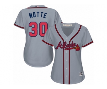 Women Majestic Atlanta Braves #30 Jason Motte Authentic Grey Road Cool Base MLB Jersey