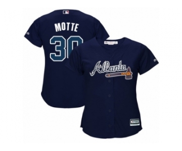Women Majestic Atlanta Braves #30 Jason Motte Replica Blue Alternate Road Cool Base MLB Jersey