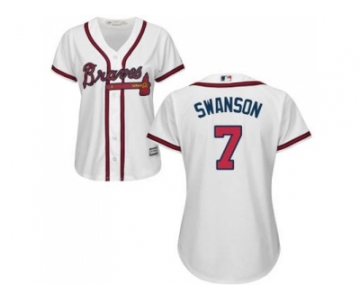 Women's Atlanta Braves #7 Dansby Swanson White Home Stitched MLB Jersey