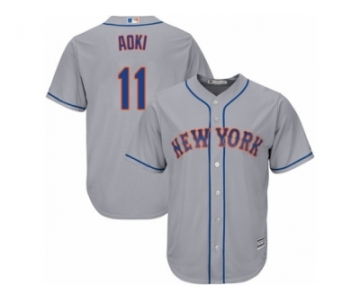 Youth Majestic New York Mets #11 Norichika Aoki Replica Grey Road Cool Base MLB Jersey