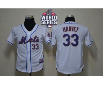 Youth New York Mets #33 Matt Harvey White Cool Base W 2015 World Series Patch Stitched MLB Jersey