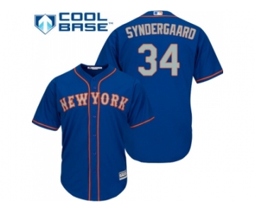 Youth New York Mets #34 Noah Syndergaard Blue(Grey NO.) Cool Base Stitched MLB Jersey