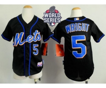 Youth New York Mets #5 David Wright Black Cool Base W 2015 World Series Patch Stitched MLB Jersey
