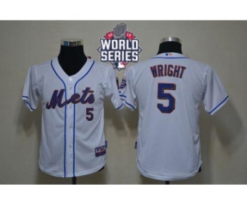 Youth New York Mets #5 David Wright White Cool Base W 2015 World Series Patch Stitched MLB Jersey