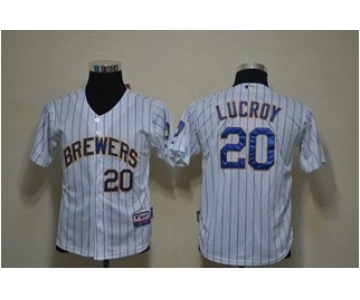 youth mlb jerseys milwaukee brewers #20 lucroy white(blue strip)