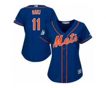 Wome Majestic New York Mets #11 Norichika Aoki Authentic Royal Blue Alternate Home Cool Base MLB Jersey