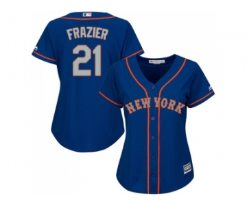 Women New York Mets #21 Todd Frazier Blue(Grey NO.) Alternate Stitched MLB Jersey