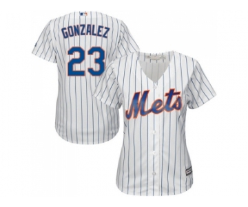 Women New York Mets #23 Adrian Gonzalez White(Blue Strip) Home Stitched MLB Jersey