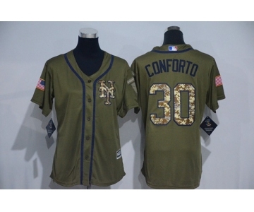 Women New York Mets #30 Nolan Ryan Authentic Green Salute to Service MLB Jersey