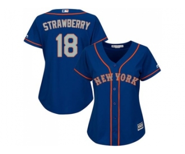 Women's New York Mets #18 Darryl Strawberry Blue(Grey NO.) Alternate Stitched MLB Jersey