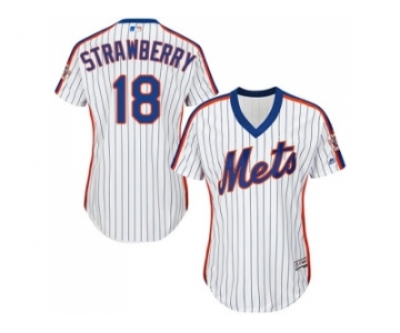 Women's New York Mets #18 Darryl Strawberry White(Blue Strip) Alternate Stitched MLB Jersey