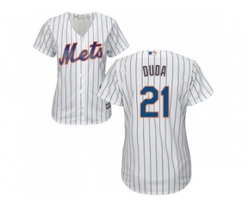 Women's New York Mets #21 Lucas Duda White(Blue Strip) Home Stitched MLB Jersey