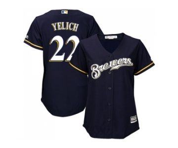 Women Milwaukee Brewers #22 Christian Yelich Navy Blue Alternate Stitched MLB Jersey