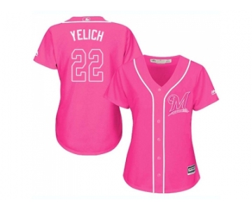 Women Milwaukee Brewers #22 Christian Yelich Pink Fashion Stitched MLB Jersey