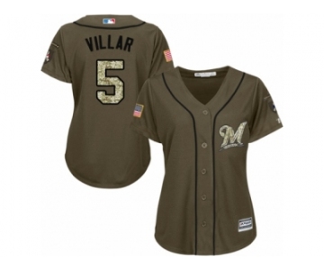 Women's Majestic Milwaukee Brewers #5 Jonathan Villar Replica Green Salute to Service MLB Jersey