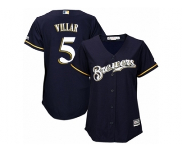 Women's Majestic Milwaukee Brewers #5 Jonathan Villar Replica Navy Blue Alternate Cool Base MLB Jersey