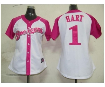 women mlb milwaukee brewers #1 hart white pink[2012]