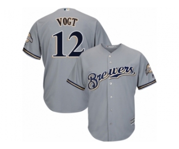 Youth Majestic Milwaukee Brewers #12 Stephen Vogt Authentic Grey Road Cool Base MLB Jersey