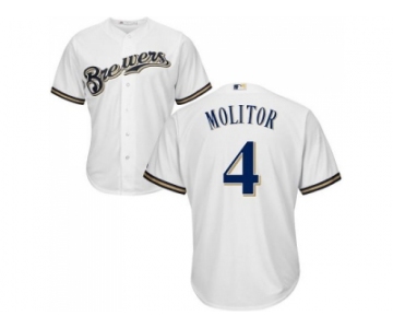 Youth Milwaukee Brewers #4 Paul Molitor White Cool Base Stitched MLB Jersey