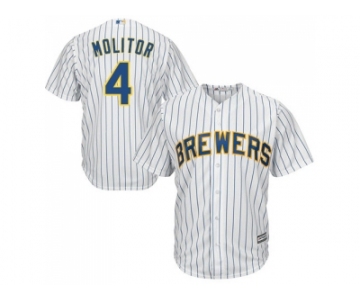 Youth Milwaukee Brewers #4 Paul Molitor White Strip Cool Base Stitched MLB Jersey