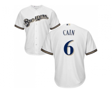 Youth Milwaukee Brewers #6 Lorenzo Cain White Cool Base Stitched MLB Jersey