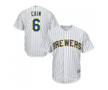 Youth Milwaukee Brewers #6 Lorenzo Cain White Strip Cool Base Stitched MLB Jersey