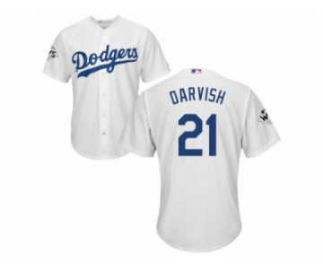 Youth Majestic Los Angeles Dodgers #21 Yu Darvish Replica White Home 2017 World Series Bound Cool Base MLB Jersey