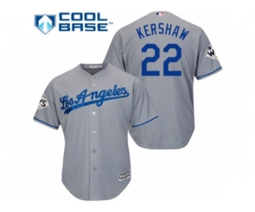 Youth Majestic Los Angeles Dodgers #22 Clayton Kershaw Replica Grey Road 2017 World Series Bound Cool Base MLB Jersey