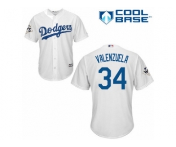 Youth Majestic Los Angeles Dodgers #34 Fernando Valenzuela Replica White Home 2017 World Series Bound Cool Base MLB Jersey