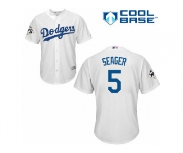 Youth Majestic Los Angeles Dodgers #5 Corey Seager Replica White Home 2017 World Series Bound Cool Base MLB Jersey