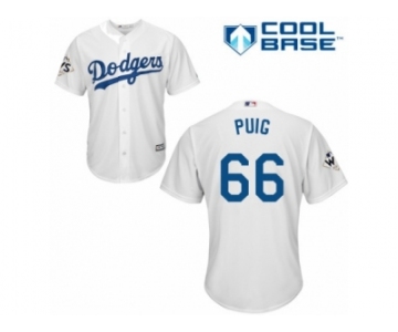 Youth Majestic Los Angeles Dodgers #66 Yasiel Puig Replica White Home 2017 World Series Bound Cool Base MLB Jersey